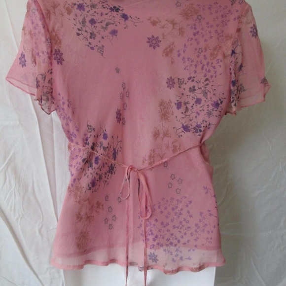 NEW YORK CITY BLOUSE SHORT Sleeve SILK PINK M 10 8 - Picture 5 of 7